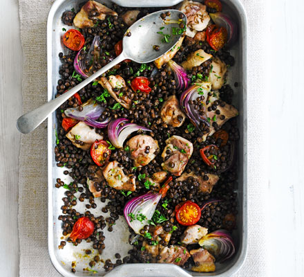 Chicken & cherry tomato lentils