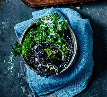 Kale with lemon tahini dressing