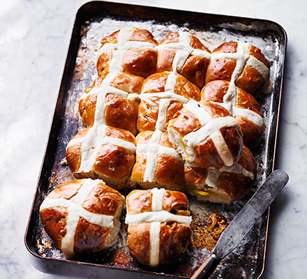 Lemon & marzipan hot cross buns