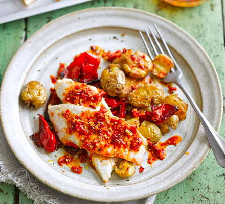 Baked piri-piri tilapia with crushed potatoes