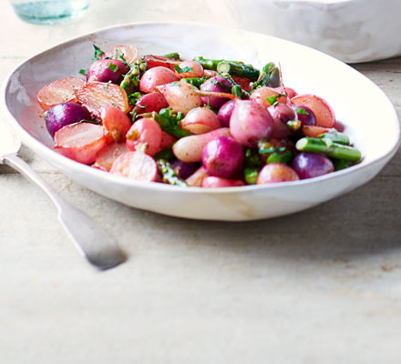 Brown-butter basted radishes & asparagus