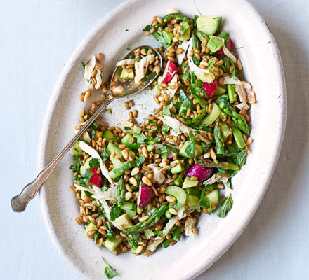 Chicken & freekeh chopped salad with salsa verde