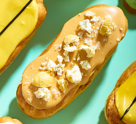 Salted caramel & popcorn eclairs