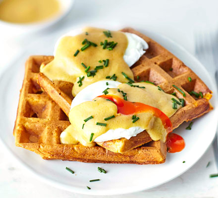 Marmite eggs Benedict with waffles