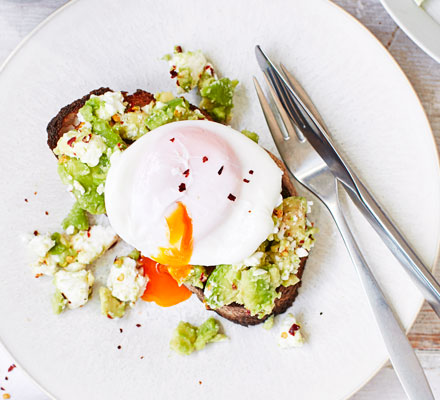 Poached eggs on avocado & feta toast