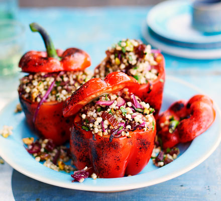 Salad-stuffed blackened peppers