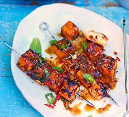 Tamarind squash & halloumi skewers