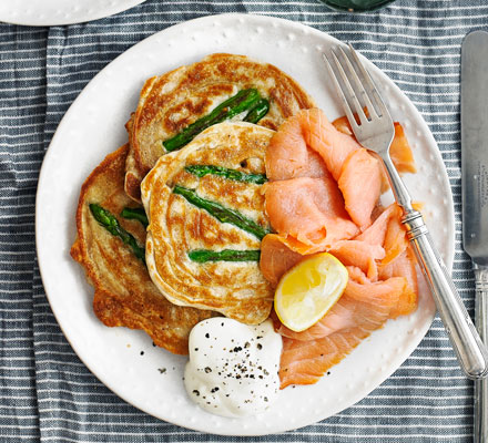 Asparagus pancakes with smoked salmon