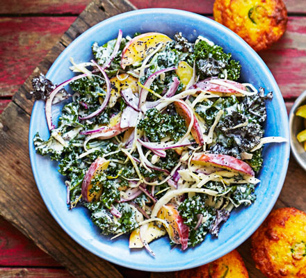 Kale, peach & poppy seed slaw