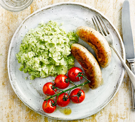 Sausages with pesto mash