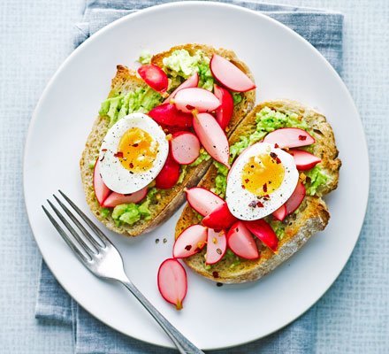 Boiled egg, avocado & quick pickled radish tartine