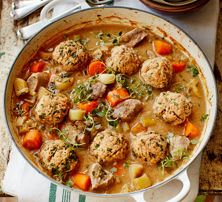 Pork & apple stew with parsley & thyme dumplings