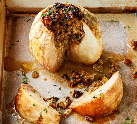 Whole baked celeriac with walnuts & blue cheese