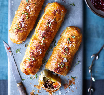 Beetroot & squash Wellingtons with kale pesto