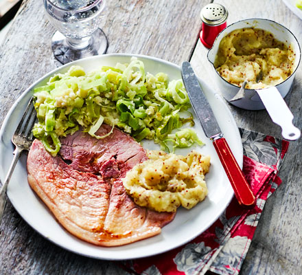 Gammon steaks with leek & celeriac mash and apple sauce