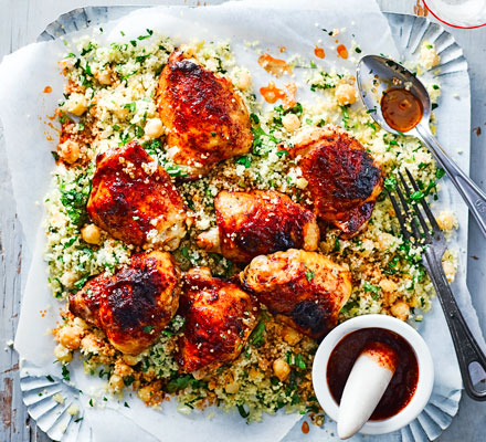 Harissa sticky chicken with couscous