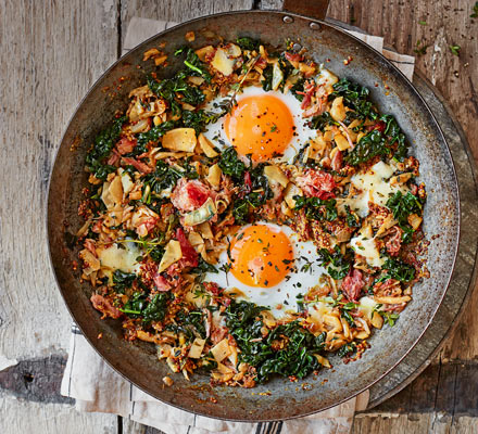 Celeriac hash with ham hock & duck eggs