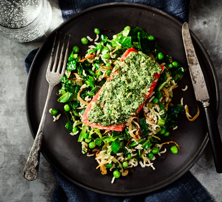 Wild salmon with coconut chutney & green pilau