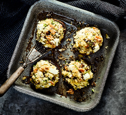 Feta-stuffed mushrooms with mustard slaw