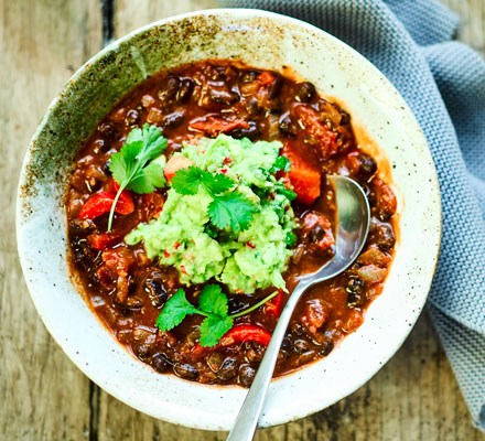 Mexican bean soup with guacamole