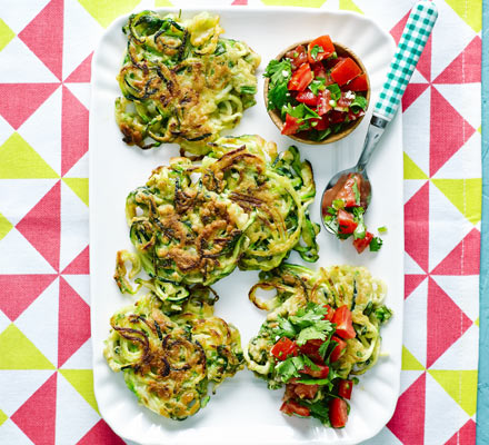 Courgetti fritters with tomato salsa