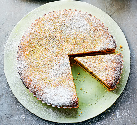 Pistachio & black cherry Bakewell tart