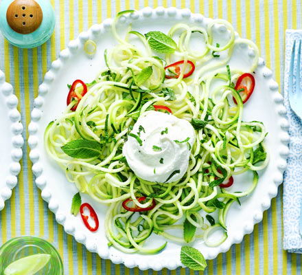 Courgetti with chilli, lemon, ricotta & mint