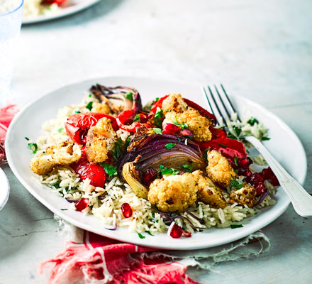 Spiced roast cauliflower with herby rice