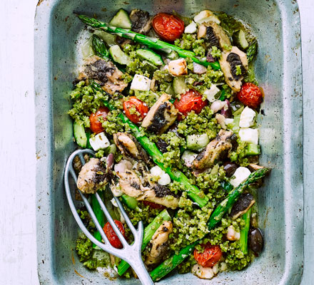 Sardine & asparagus traybake