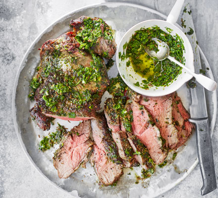 Mint chutney, barbecued lamb & potato salad