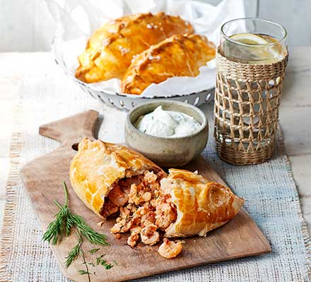 Posh prawn & smoked salmon pasties