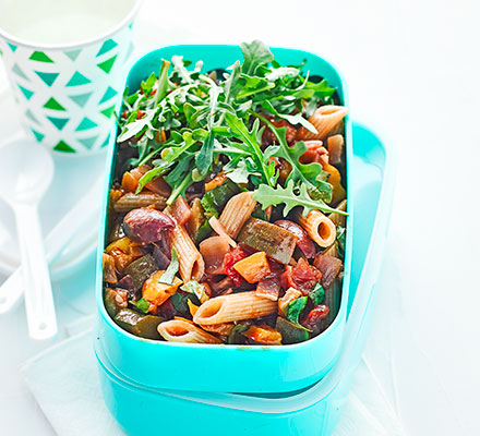 Ratatouille pasta salad with rocket