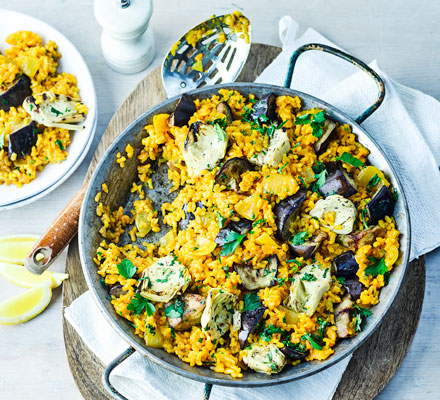 Artichoke & aubergine rice