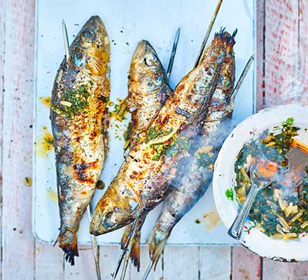 BBQ sardines with chermoula sauce