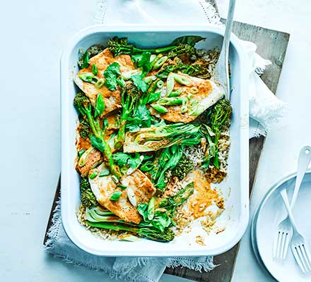 Coconut fish curry traybake