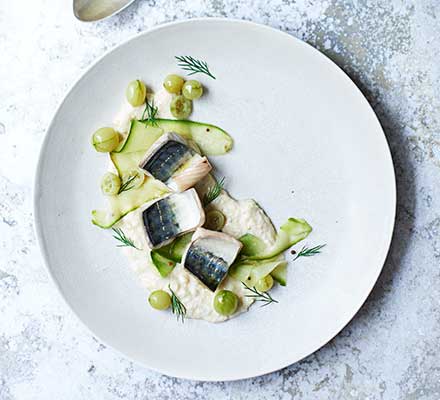 Grilled mackerel with pickled gooseberry ketchup