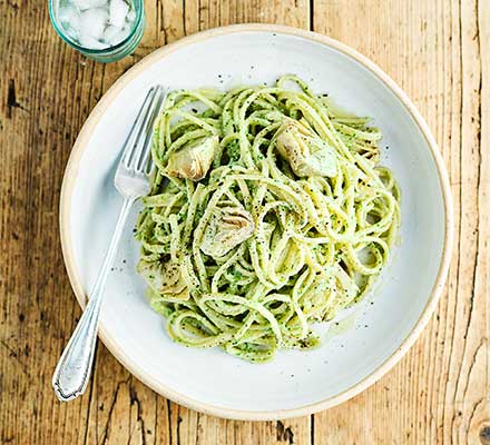 Artichoke & watercress linguine