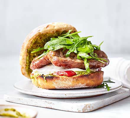 Sausage sandwich with pesto