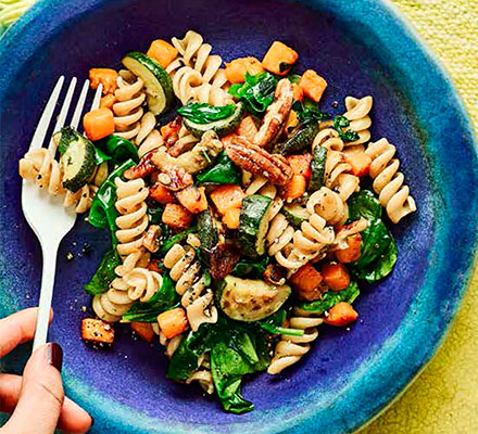 Squash & spinach fusilli with pecans