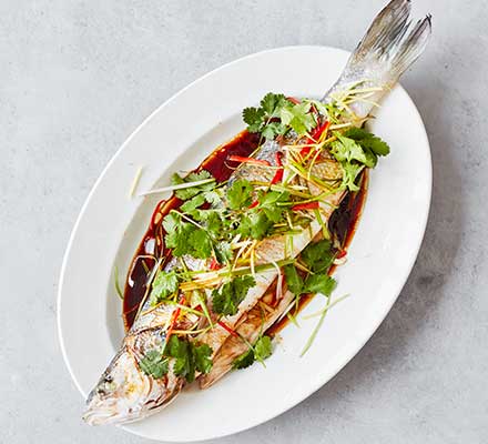 Steamed sea bass