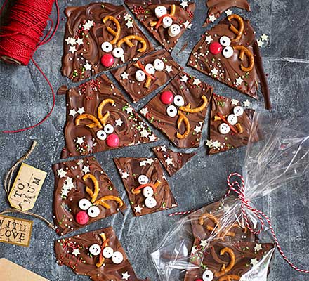 Reindeer & snowman chocolate bark