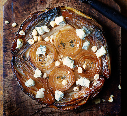 Caramelised onion & chicory tart with gorgonzola