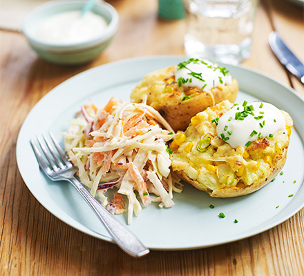 Loaded baked potatoes with slaw