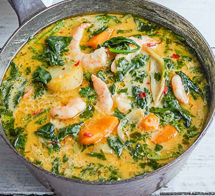 Prawn, pumpkin & coconut stew