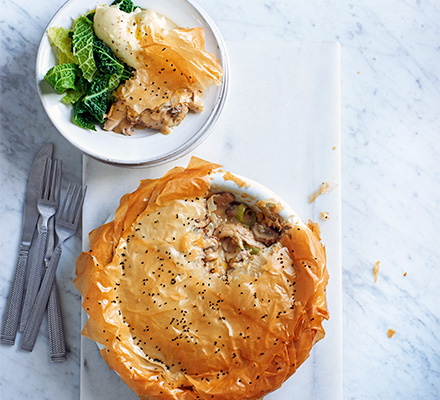 Chicken & leek filo pie