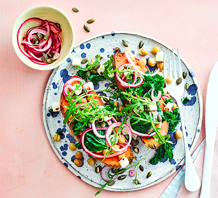 Feta & kale loaded sweet potato