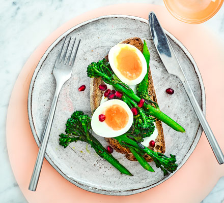 Curried broccoli & boiled eggs on toast