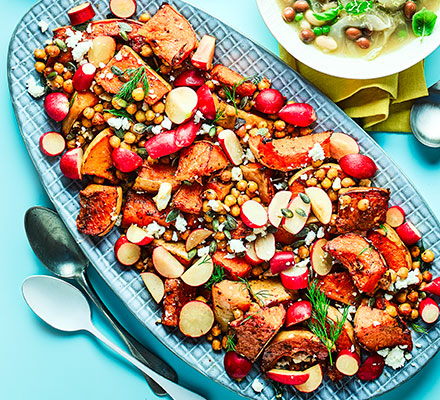 Butternut, chickpea, feta & pickled radish salad