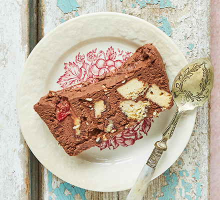 Chocolate, coconut & cardamom fridge mousse cake