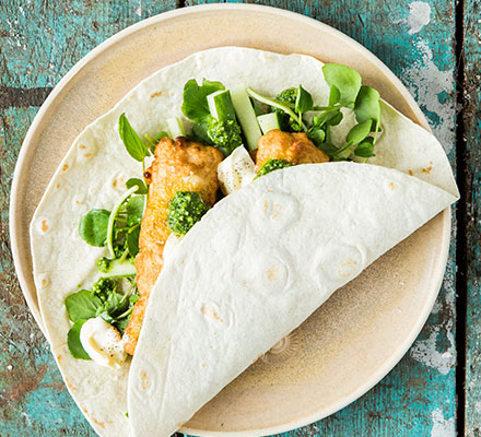 Battered haddock & pesto wrap